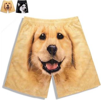 Generic Mens Summer Cartoon Dog Shorts,Loose Fit Funny Dogs Beach Boxer Shorts,Short with Dog Face on Butt for Home Shopping Yellow
