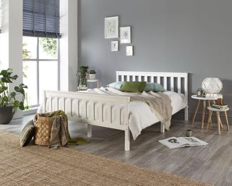 Aspire Home Accents Atlantic Wood Bed Frame in White with Quilted UK Made Mattress | Size: Double