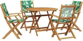 vidaXL vidaXL 5 Piece Garden Dining Set Leaf Pattern Fabric and Solid Wood