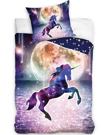 unicorn Ropa De Cama De Algod&oacute;n 140x200 Unicornio Luna Estrellas