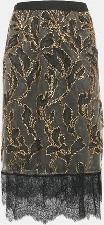 Munthe Munthe Black/gold Leaf Embroidered Lace Mini Skirt