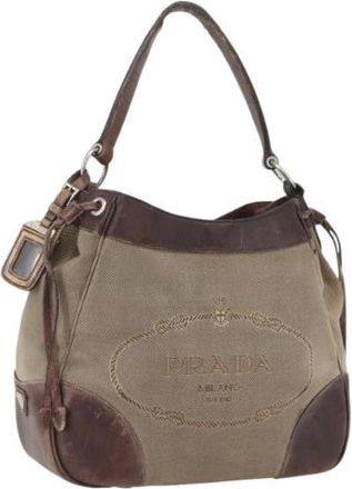 Prada Pre-owned Bucket Bags, female, Beige, Size: ONE SIZE Pre-owned Vintage Canvas Bucket Bag