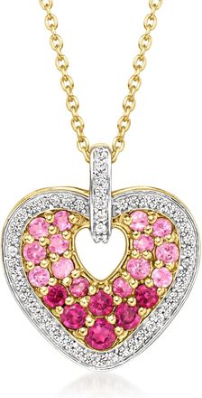 Ross-Simons Rhodolite Garnet,. White Zircon and. Pink Tourmaline Heart Pendant Necklace in 18kt Gold Over Sterling