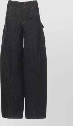 Self Portrait denim cargo barrel-leg jeans