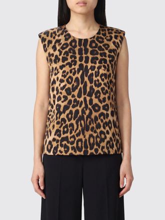 Alberta Ferretti Top smanicato in seta con stampa animalier e scollo a girocollo