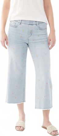 FDJ Emily Embroidered Flowers Pull-On Wide Leg Crop Jeans In Sky Blue