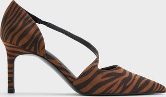 Charles & Keith Zebra-Print Asymmetric-Strap DOrsay Stiletto Pumps