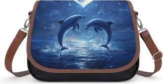 Generic Moon Dolphins Love Small Womens Crossbody Bags Shoulder Handbag with Adjustable Strap for Travel