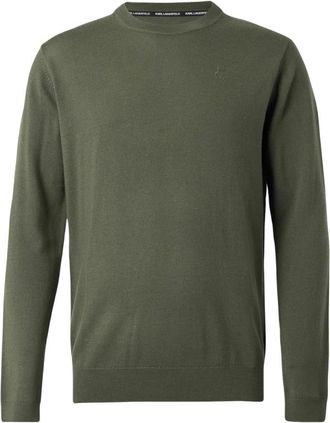 Karl Lagerfeld Truien & Vesten, Heren, Groen, XL, Wol, Geborduurd wollen trui