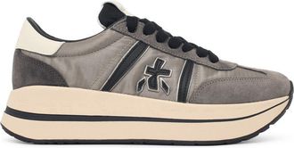 Premiata Grey Fabric Blend Low-Top Sneakers With Smooth Leather Logo