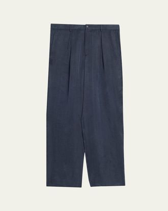 Giorgio Armani Mens Cotton and Lyocell Pleated Wide-Leg Trousers