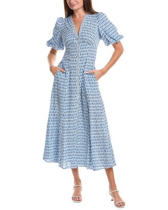Max Studio V-Neck Bubble Sleeve Maxi Dress