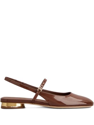 Tod's sling-back gold-tone flat pumps - women - Patent Calf Leather/Calf Leather/Rubber - 37.5 - Brown
