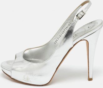 Gina Silver Leather Slingback Open Toe Platform Sandals