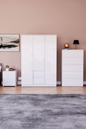 Home Discount Vida Designs Glinton 3Pc Bedroom Set(2Dr Bedside, 5Dr Chest, Wardrobe) in White