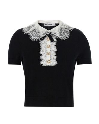 Self Portrait Black Lace Collar Wool Top