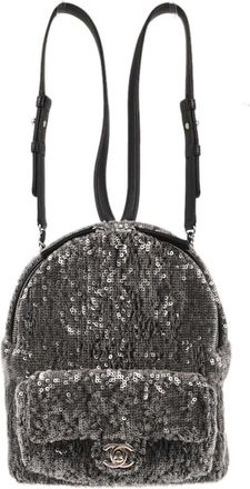 Chanel Waterfall Backpack Sequins With Leather Black Leather Backpack Bag (Pre-Owned)