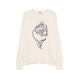 Kenzo Round-neck Knitwear, male, White, Size: XL Tulip Sweater