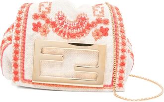 Fendi Mamma Baguette kleine tas met borduurwerk - Beige