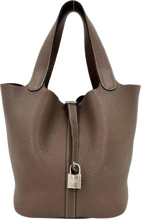 Herm&egrave;s Beige Gray Taurillon Clemence Leather Handbag Tote Bag (Pre-Owned)