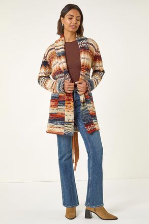 Roman Jacquard Knit Belted Cardigan