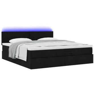 vidaXL Vidaxl - Cama Otomana Con Colch&oacute;n Y Luces Led Tela Negra 180x200cm