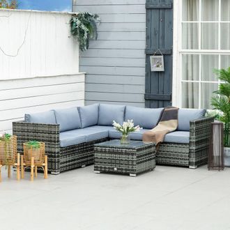 OUTSUNNY 4 Pieces Rattan Furniture Set Patio Conversation Set with Coffee Table Grey