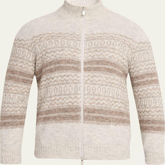 Brunello Cucinelli Mens Geometric Stripe Full-Zip Cardigan