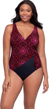 Trimshaper Vera Side-Tie One-Piece Control Swimsuit in Razzulejos at Nordstrom, Size 18