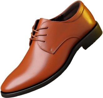 Generic Mens Oxford Single Shoes Plus Size Black Lace Up Korean Style Leather Shoes for Formal Work Daily Professional Occasions(Brown,10.5)