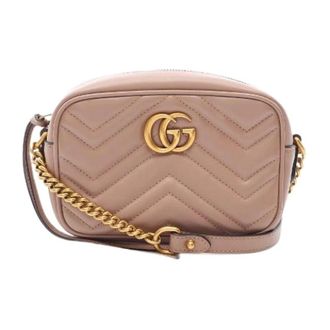 Gucci Pre-owned GG Marmont Leren Mini Schoudertas - Dames - Pre-owned - Beige - Maat: ONE Size Leer