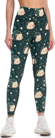 Generic Cute Hedgehogs Flowers Leggings for Women Printed Yoga Pants Biker Pant Running Gym Joggers XL