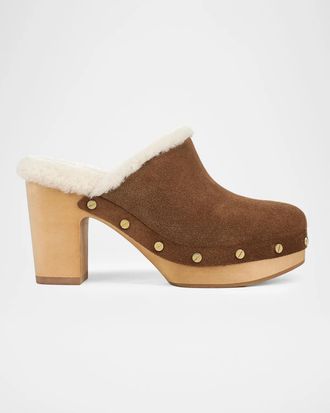 Veronica Beard 95mm Larken Shearling-Lined Suede Clogs