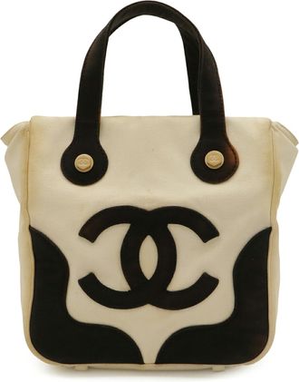 Chanel Black Ivory White Yellow Canvas Handbag Tote Bag (Pre-Owned)