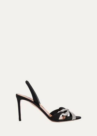 Aquazzura 85mm Ribbon Kiss Embellished Satin Slingback Sandals