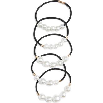 Chelsea28 5-Pack Faux Pearl Ponytail Holders in Black- White at Nordstrom