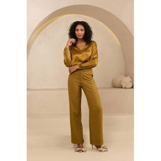 Lofty Manner wide leg regular waist broek camel