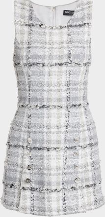 Dolce & Gabbana Rachel Button-Front Check Eyelash Tweed Mini Dress