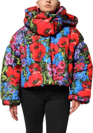 Dolce & Gabbana Womens Multicolor Floral Hooded Puffer Coat Jacket Polyester Clothing