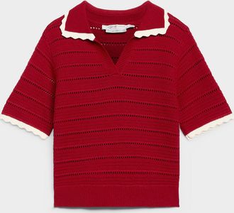 Contemporaine Womens Scalloped Johnny collar openwork sweater