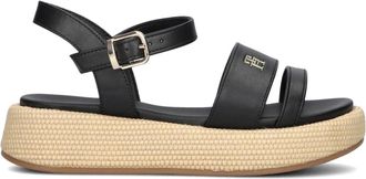 Tommy Hilfiger Schoenen, Dames, Zwart, 37 EU, Leer, Zwarte Sandalen Stijlvolle Zomer