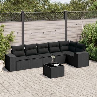 vidaXL Set De Comedor De Jard&iacute;n 7 Pzas Y Cojines Rat&aacute;n Sint&eacute;tico Negro Vidaxl