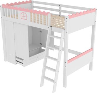 STILVORA Cama Alta 90&times;200 Cm, Cama Individual Con Led, Armario Y Caj&oacute;n De Almacenaje, Sin Colch&oacute;n, Blanco
