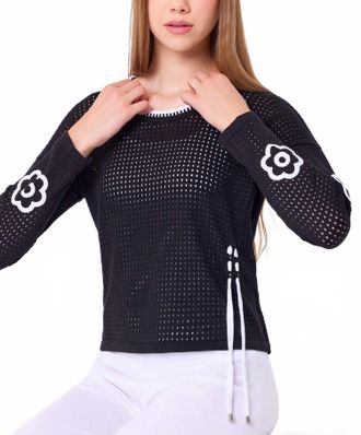 French Kyss Handmade Flower Tie Top In Black/white