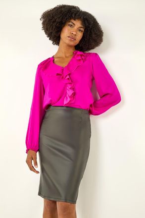 Roman Faux Leather Pull On Pencil Skirt