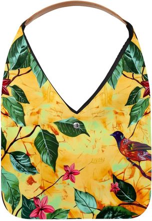 Generic Green Leaf and Birds Reusable Lightweight Grocery Bags - Foldable Into Compact Pouch, Washable & Sturdy, Multipurpose for Shopping and Travel