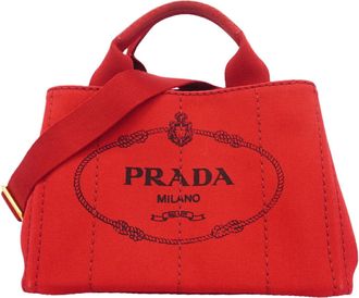Prada Red Color Canvas Tote Bag (Pre-Owned)