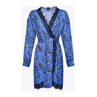 Pinko Georgette Stretch Jurk - Dames - Wikkelkleedje - Blauw - L - Kleedjes