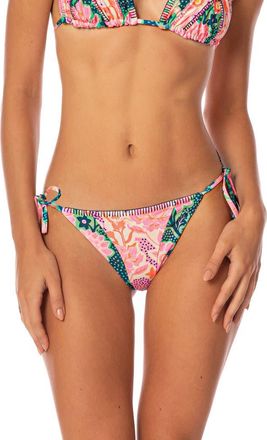 Maaji Blush Floral Reversible Side Tie Bikini Bottoms in Pink at Nordstrom, Size Large
