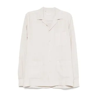 Boglioli Light Jackets, male, White, Size: XS White Linen Bowling Collar Overshirt